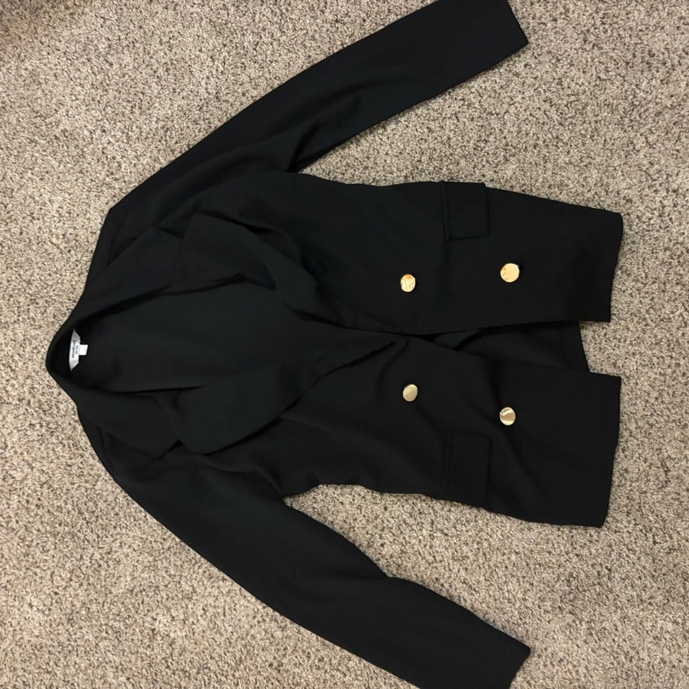 Chic Black Blazer with Gold Accents